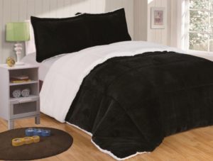 Chezmoi Collection 3-piece Micromink Sherpa Reversible Down Alternative Comforter Set Black