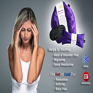 Happy Wraps® Herbal Neck Wrap w/Free Lavender Eye Pillow & Free Sleep Mask - Microwave or Freeze - Aqua Satin Ac2