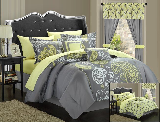 Yellow Floral Bedding - Olivia 20-Piece Reversible Touch of Yellow Floral Comforter Set Bed in a Bag