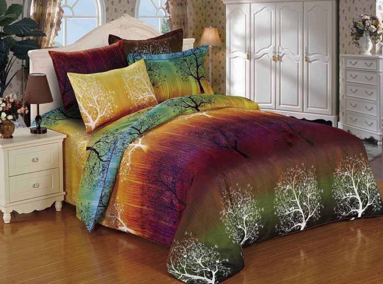 Bohemian Inpired Rainbow Tree 3pc Bedding Set: Duvet Cover and Two Matching Pillowcases (Full)