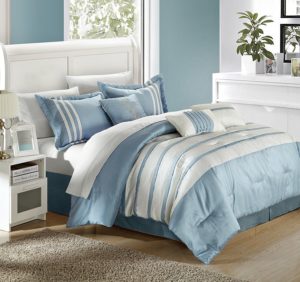 Chic Home Torino Pleated Piecing Luxury Bedding Collection 7-Piece Comforter Set, King, Blue and White Comforter