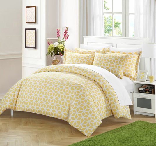 Chic Home 3 Piece Cyril Geometric Diamond Printed reversible King Duvet-Cover-sets Yellow