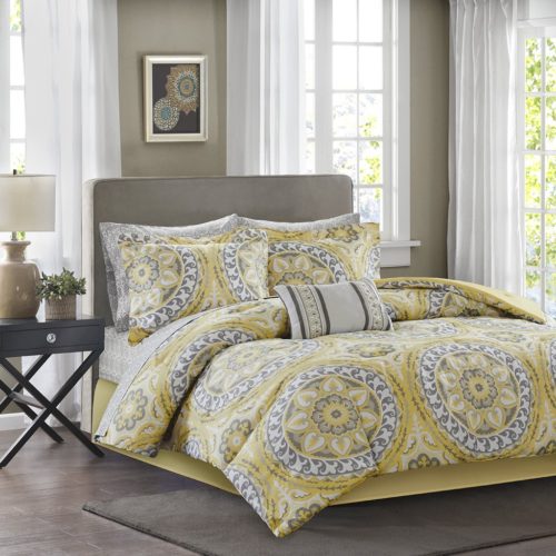 Madison Park MPE10-147 Essentials Serenity Complete Bed & Sheet Set Queen, Yellow Queen Bedding