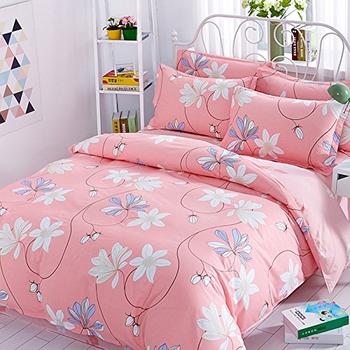 100-percent Cotton Bedding Sets 4 Pieces Pink Pastorale Style Printed Duvet Cover Pillow Cases Bed Sheet Queen Pattern6
