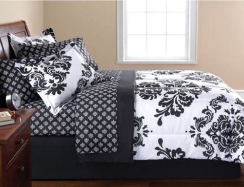 Black & White Damask Comforter Twin & Sheet Set (6 Piece Bed In A Bag)