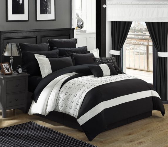 black and white comforter king - Chic Home 25 Piece Lorde Complete Embroidery Comforter Set, King, Black