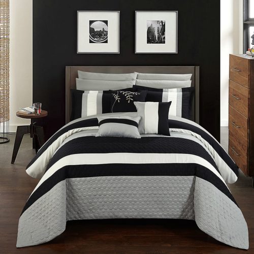 black and white comforter sets queen - Chic Home CS2546-AN Pueblo 10Piece Pueblo Queen Bed In A Bag Comforter Set Black with Sheet Set,Black,Queen