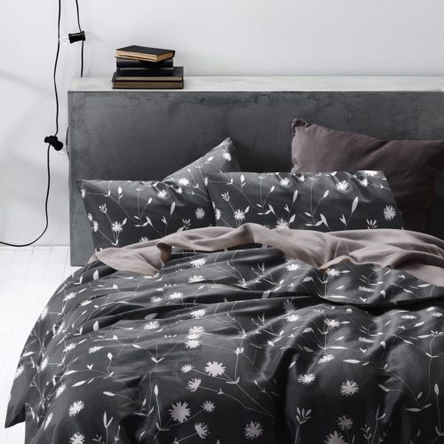 black and white duvet cover queen - Dark Gray Duvet Cover Set,100% Cotton Bedding, White Floral Flower Pattern Printed on Grey with Zipper Closure and Corner Ties (Queen Size)