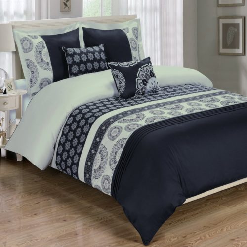 Deluxe Reversible Chelsea Comforter Set, California King Size Comforter Set, Black and light Gray