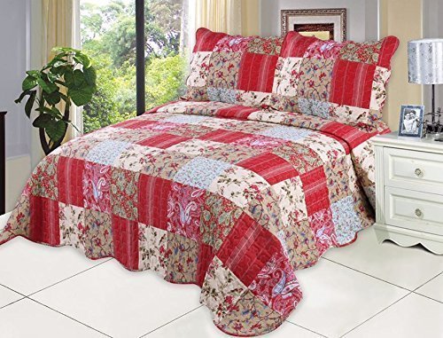 English Roses Quilt set, Cotton rich,prewashed, preshrunk.As bedspread, bedcover,coverlet, bed throw