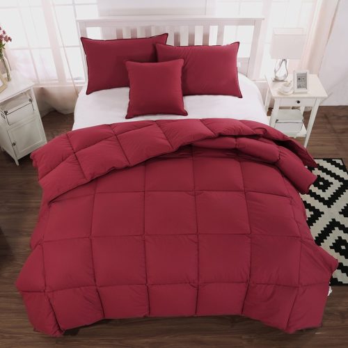 Live Down Goose Down Feather Comforter Duvet Quilt All Seasons 100% Organic Cotton (King 100x90inch, Red)