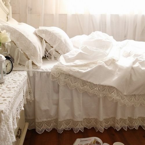 Swanlake Shabby and Victorian Style White Wide Lace Cotton Duvet Cover Bedding Set 1117 (Twin) - victorian bedding collections
