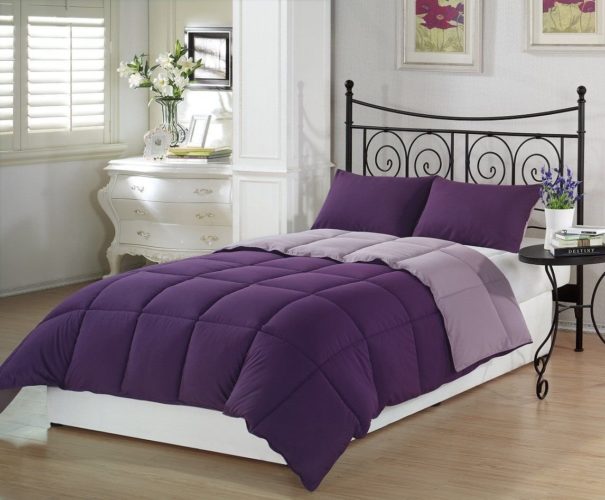 Purple Bedding Ideas - Chezmoi Collection 3-Piece Purple Lilac Super Soft Goose Down Alternative Reversible Comforter Set, Queen-Full Size