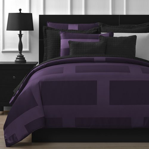 Purple Bedding Sets - Comfy Bedding Frame Jacquard Microfiber Queen 5-piece Comforter Set, Plum