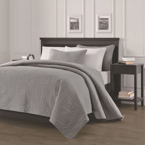 Chezmoi Collection Austin 3-piece Oversized Bedspread Coverlet Set (Queen, Grey Bedding with matching curtains)
