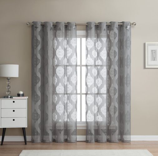 HLC.ME Adel Damask Burnout Window Sheer Voile Curtain Grommet Panels - Set of 2 - 84 inch Long (Grey Curtains)