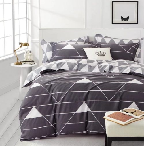 Minimal Style Geometric Shapes Duvet Quilt Cover Scandinavian Midcentury Triangle Stripes Chevron Pattern (King, Grey Bedding)