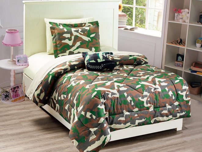 Mk Collection 6 PC Kids - Teens Twin Size Tank Army Camouflage Military Green Brown Beige Light Brown Comforter And Sheet Set With Furry Buddy Included New