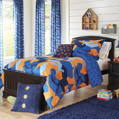 Super Soft and Cute Better Homes and Gardens Kids Camo Navy Bedding Comforter Set, Blue-Orange,Twin-Twin XL