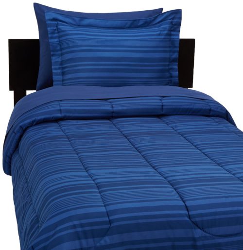 twin xl bedding sets for dorms - AmazonBasics 5-Piece Bed-In-A-Bag - Twin-Twin Extra Long, Blue Calvin Stripe