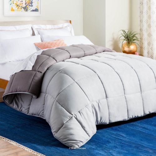 best college dorm bedding - LINENSPA All-Season Reversible Down Alternative Quilted Comforter - Corner Duvet Tabs - Hypoallergenic - Plush Microfiber Fill - Box Stitched - Machine Washable - Stone - Charcoal