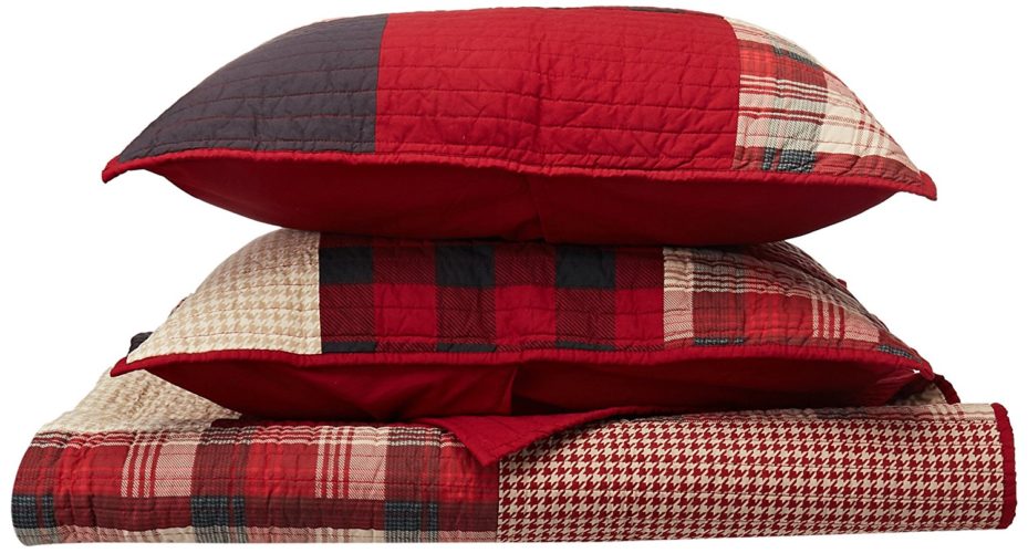Woolrich Sunset Full-Queen Size Quilt Bedding Set - Red, Plaid – 3 Piece Bedding Quilt Coverlets – Cotton Bed Quilts Quilted Coverlet