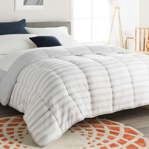 Linenspa Reversible Striped Down Alternative Quilted Comforter with Corner Duvet Tabs - King Size at lux comfy bedding