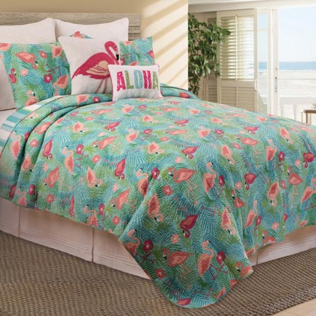 Green Bedding Set with a Tropical feel of Flamingos at Lux Comfy Bedding