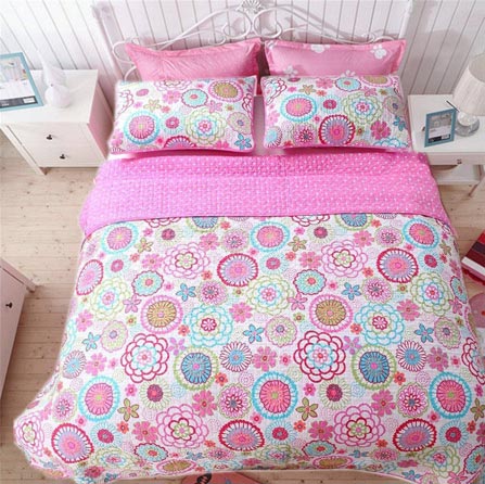 Cozy Line Home Fashions 3-Piece Quilt Set, Mariah Pink Polka Dot Flower Colorful Lightweight Reversible Coverlet Bedspread(Colorful Floral, Full/Queen - 3 Piece: 1 Quilt + 2 Standard Shams)