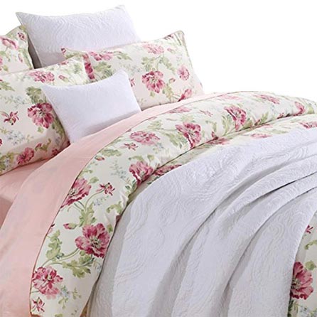 Duvet Cover Set Shabby Flower Farmhouse Bedding Design 800 Thread Count 100% Cotton 3Pcs ,Queen Size,Color