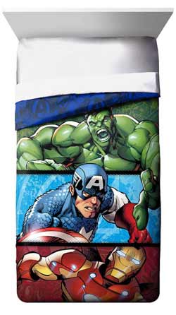 Marvel Avengers Publish Twin Comforter - Super Soft Kids Reversible Bedding features Hulk, Iron Man, and Captain America - Fade Resistant Polyester Microfiber Fill (Official Marvel Product) at Lux Comfy Bedding