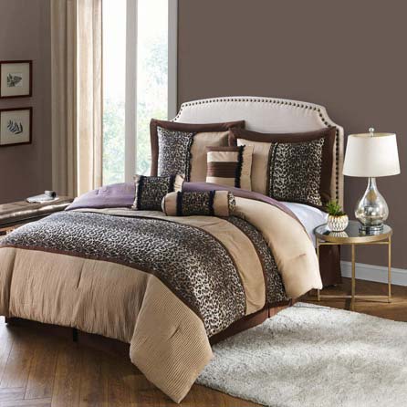 NA 7 Piece Brown Cheetah Stripes Pattern Comforter Queen Set, Beautiful Exotic African Safari Zoo Jungle Animal Pattern, Leopard Theme, Luxurious Striped-Inspired Style, for Modern Bedrooms, Vibrant at luxcomfybedding.com