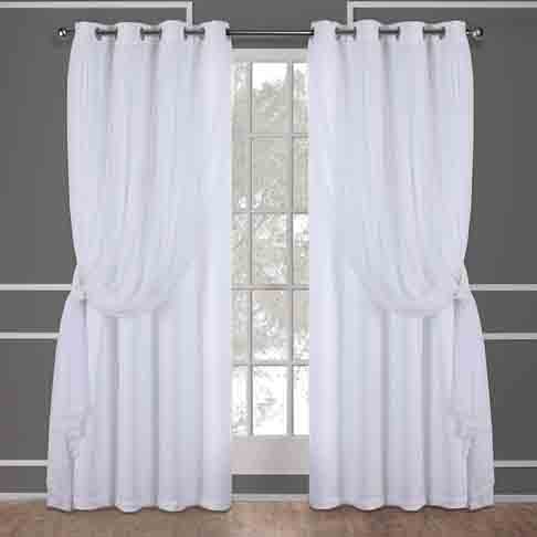 Exclusive Home Curtains Catarina Layered Solid Blackout and Sheer Window Curtain Panel Pair with Grommet Top, 52x84, Winter White, 2 Piece