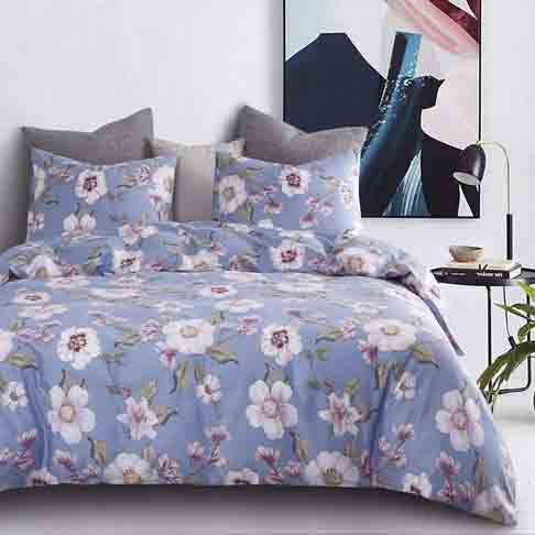Wake In Cloud - Floral Duvet Cover Set, 100% Cotton Bedding, White Flowers Pattern Printed, with Zipper Closure (3pcs, Queen Size)