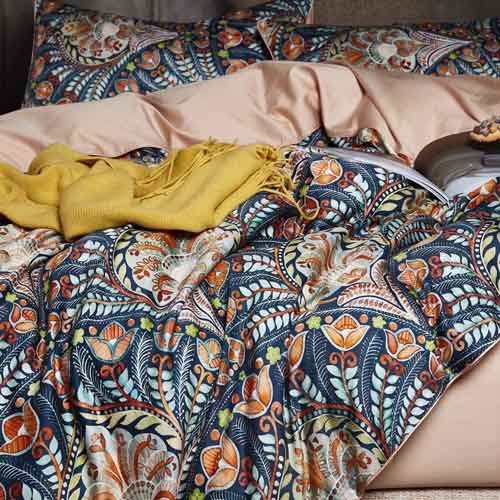 AMWAN Bohemian Floral Duvet Cover Set King Vintage Flower Luxury Bedding Set Long Staple Egypatian Cotton Comforter Cover Set Smooth Soft Floral Bedding Collection 1 Duvet Cover with 2 Pillowcases