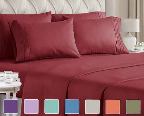 King Size Sheet Set - 6 Piece Set - Hotel Luxury Bed Sheets - Extra Soft - Deep Pockets - Easy Fit - Breathable & Cooling Sheets - Wrinkle Free - Comfy - Burgundy Bed Sheets - Kings Sheets - 6 PC